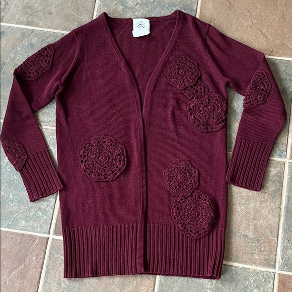 Black Fleece by Thom Browne Burgundy Crochet Accent Women's cardigan Sweater